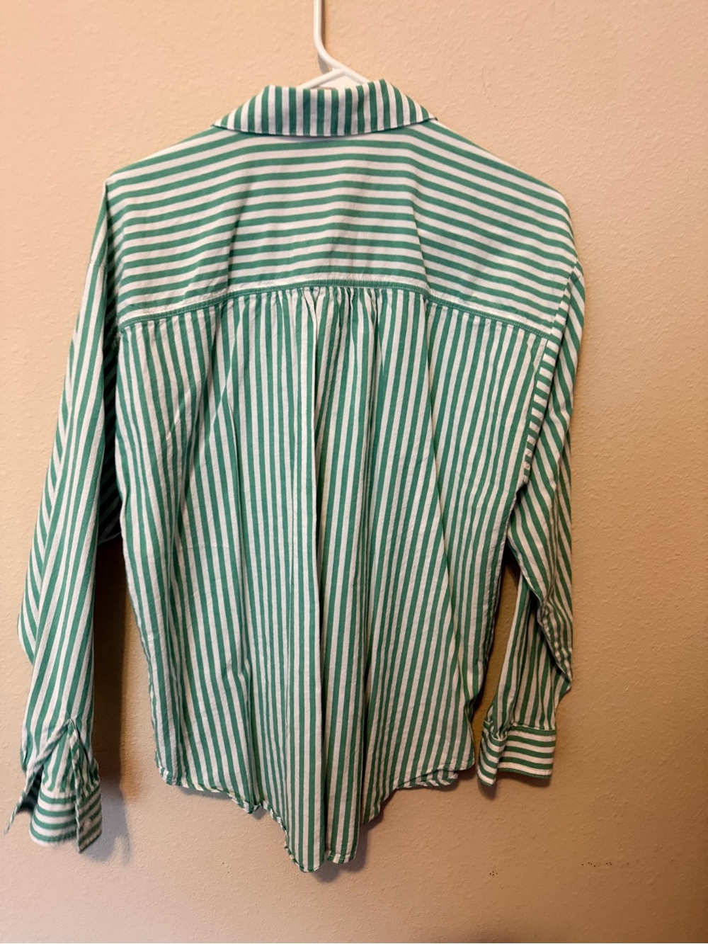 LOFT Teal and White Striped Casual Button-Down Shirt